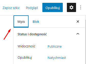 Sekcja Wpis w WordPress